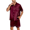 image:imageSWOMOG Men Silk Satin Pajamas Set Button Down Sleepwear Short Sleeve Pjs Set Soft 2 Piece Lounge Set Nightwear with Pockets