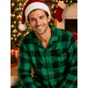 image:imageSWOMOG Mens Christmas Pajamas Sets Long Sleeve Button Down Pjs Mens Sleepwear Soft 2 Pcs Loungewear Nightwear with PocketsBlack Green Grid