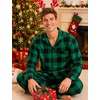 image:imageSWOMOG Mens Christmas Pajamas Sets Long Sleeve Button Down Pjs Mens Sleepwear Soft 2 Pcs Loungewear Nightwear with PocketsBlack Green Grid