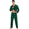 image:imageSWOMOG Mens Christmas Pajamas Sets Long Sleeve Button Down Pjs Mens Sleepwear Soft 2 Pcs Loungewear Nightwear with PocketsBlack Green Grid