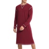 image:imageSWOMOG Mens Nightgown Long Sleeve Lounge Sleep Henley Shirt Pajama Big amp Tall Nightshirt Comfy Nightwear SXXLWine Red