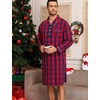 image:imageSWOMOG Mens Nightshirt 100 Cotton Long Sleeve Sleep Shirt Button Down Nightgown Soft Sleepwear Comfy Nightwear SXXXLRed Blue Grid