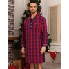 image:imageSWOMOG Mens Nightshirt 100 Cotton Long Sleeve Sleep Shirt Button Down Nightgown Soft Sleepwear Comfy Nightwear SXXXLRed Blue Grid