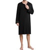 image:imageSWOMOG Mens Nightshirt Long Sleeve Nightgown Soft Loose Sleepwear Comfy Big amp Tall Henley Sleep Shirt for Sleeping SXXLBlack