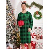 image:imageSWOMOG Mens Nightshirt Long Sleeve Nightgown Soft Loose Sleepwear Comfy Big amp Tall Henley Sleep Shirt for Sleeping SXXLGreen With Black Grid