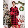 image:imageSWOMOG Mens Nightshirt Long Sleeve Nightgown Soft Loose Sleepwear Comfy Big amp Tall Henley Sleep Shirt for Sleeping SXXLRed With Black Grid