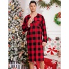 image:imageSWOMOG Mens Nightshirt Long Sleeve Nightgown Soft Loose Sleepwear Comfy Big amp Tall Henley Sleep Shirt for Sleeping SXXLRed With Black Grid