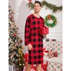 image:imageSWOMOG Mens Nightshirt Long Sleeve Nightgown Soft Loose Sleepwear Comfy Big amp Tall Henley Sleep Shirt for Sleeping SXXLRed With Black Grid