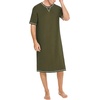 image:imageSWOMOG Mens Nightshirt Short Sleeve Nightgown Soft Loose Sleepwear Lightweight Nightwear Comfy Henley Sleep Shirt SXXLArmy Green