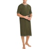 image:imageSWOMOG Mens Nightshirt Short Sleeve Nightgown Soft Loose Sleepwear Lightweight Nightwear Comfy Henley Sleep Shirt SXXLArmy Green