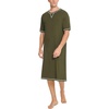 image:imageSWOMOG Mens Nightshirt Short Sleeve Nightgown Soft Loose Sleepwear Lightweight Nightwear Comfy Henley Sleep Shirt SXXLArmy Green