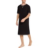 image:imageSWOMOG Mens Nightshirt Short Sleeve Nightgown Soft Loose Sleepwear Lightweight Nightwear Comfy Henley Sleep Shirt SXXLBlack
