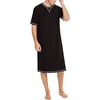 image:imageSWOMOG Mens Nightshirt Short Sleeve Nightgown Soft Loose Sleepwear Lightweight Nightwear Comfy Henley Sleep Shirt SXXLBlack