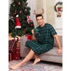 image:imageSWOMOG Mens Nightshirt Short Sleeve Nightgown Soft Loose Sleepwear Lightweight Nightwear Comfy Henley Sleep Shirt SXXLBlack Green Grid