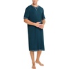 image:imageSWOMOG Mens Nightshirt Short Sleeve Nightgown Soft Loose Sleepwear Lightweight Nightwear Comfy Henley Sleep Shirt SXXLBlue Green