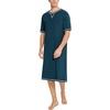 image:imageSWOMOG Mens Nightshirt Short Sleeve Nightgown Soft Loose Sleepwear Lightweight Nightwear Comfy Henley Sleep Shirt SXXLBlue Green
