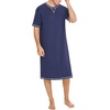 image:imageSWOMOG Mens Nightshirt Short Sleeve Nightgown Soft Loose Sleepwear Lightweight Nightwear Comfy Henley Sleep Shirt SXXLNavy Blue