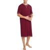 image:imageSWOMOG Mens Nightshirt Short Sleeve Nightgown Soft Loose Sleepwear Lightweight Nightwear Comfy Henley Sleep Shirt SXXLWine Red