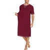 image:imageSWOMOG Mens Nightshirt Short Sleeve Nightgown Soft Loose Sleepwear Lightweight Nightwear Comfy Henley Sleep Shirt SXXLWine Red