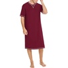image:imageSWOMOG Mens Nightshirt Short Sleeve Nightgown Soft Loose Sleepwear Lightweight Nightwear Comfy Henley Sleep Shirt SXXLWine Red