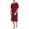 image:imageSWOMOG Mens Nightshirt Short Sleeve Nightgown Soft Loose Sleepwear Lightweight Nightwear Comfy Henley Sleep Shirt SXXLWine Red