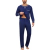 image:imageSWOMOG Mens Pajamas Set Modal Long Sleeve Sleepwear Crew Neck Pjs 2 Piece Loungewear Nightshirt Top amp Pants with PocketsNavy Blue