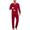 image:imageSWOMOG Mens Pajamas Set Modal Long Sleeve Sleepwear Crew Neck Pjs 2 Piece Loungewear Nightshirt Top amp Pants with PocketsRed