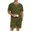 image:imageSWOMOG Mens Pajamas Set Summer Sleepwear Short Sleeve Pjs Set Soft 2 Piece Lounge Set Comfy Loungewear with PocketsArmy Green