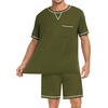 image:imageSWOMOG Mens Pajamas Set Summer Sleepwear Short Sleeve Pjs Set Soft 2 Piece Lounge Set Comfy Loungewear with PocketsArmy Green