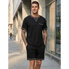 image:imageSWOMOG Mens Pajamas Set Summer Sleepwear Short Sleeve Pjs Set Soft 2 Piece Lounge Set Comfy Loungewear with PocketsBlack