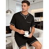 image:imageSWOMOG Mens Pajamas Set Summer Sleepwear Short Sleeve Pjs Set Soft 2 Piece Lounge Set Comfy Loungewear with PocketsBlack