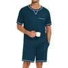 image:imageSWOMOG Mens Pajamas Set Summer Sleepwear Short Sleeve Pjs Set Soft 2 Piece Lounge Set Comfy Loungewear with PocketsBlue Green