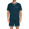 image:imageSWOMOG Mens Pajamas Set Summer Sleepwear Short Sleeve Pjs Set Soft 2 Piece Lounge Set Comfy Loungewear with PocketsBlue Green