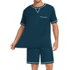 image:imageSWOMOG Mens Pajamas Set Summer Sleepwear Short Sleeve Pjs Set Soft 2 Piece Lounge Set Comfy Loungewear with PocketsBlue Green