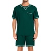 image:imageSWOMOG Mens Pajamas Set Summer Sleepwear Short Sleeve Pjs Set Soft 2 Piece Lounge Set Comfy Loungewear with PocketsDeep Green