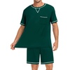 image:imageSWOMOG Mens Pajamas Set Summer Sleepwear Short Sleeve Pjs Set Soft 2 Piece Lounge Set Comfy Loungewear with PocketsDeep Green