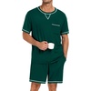 image:imageSWOMOG Mens Pajamas Set Summer Sleepwear Short Sleeve Pjs Set Soft 2 Piece Lounge Set Comfy Loungewear with PocketsDeep Green