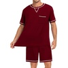 image:imageSWOMOG Mens Pajamas Set Summer Sleepwear Short Sleeve Pjs Set Soft 2 Piece Lounge Set Comfy Loungewear with PocketsDeep Wine Red