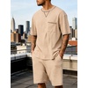 image:imageSWOMOG Mens Pajamas Set Summer Sleepwear Short Sleeve Pjs Set Soft 2 Piece Lounge Set Comfy Loungewear with PocketsKhaki