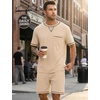 image:imageSWOMOG Mens Pajamas Set Summer Sleepwear Short Sleeve Pjs Set Soft 2 Piece Lounge Set Comfy Loungewear with PocketsKhaki