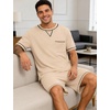 image:imageSWOMOG Mens Pajamas Set Summer Sleepwear Short Sleeve Pjs Set Soft 2 Piece Lounge Set Comfy Loungewear with PocketsKhaki