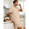 image:imageSWOMOG Mens Pajamas Set Summer Sleepwear Short Sleeve Pjs Set Soft 2 Piece Lounge Set Comfy Loungewear with PocketsKhaki