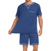 image:imageSWOMOG Mens Pajamas Set Summer Sleepwear Short Sleeve Pjs Set Soft 2 Piece Lounge Set Comfy Loungewear with PocketsNavy
