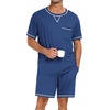 image:imageSWOMOG Mens Pajamas Set Summer Sleepwear Short Sleeve Pjs Set Soft 2 Piece Lounge Set Comfy Loungewear with PocketsNavy