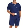 image:imageSWOMOG Mens Pajamas Set Summer Sleepwear Short Sleeve Pjs Set Soft 2 Piece Lounge Set Comfy Loungewear with PocketsNavy Blue