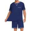 image:imageSWOMOG Mens Pajamas Set Summer Sleepwear Short Sleeve Pjs Set Soft 2 Piece Lounge Set Comfy Loungewear with PocketsNavy Blue