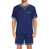 image:imageSWOMOG Mens Pajamas Set Summer Sleepwear Short Sleeve Pjs Set Soft 2 Piece Lounge Set Comfy Loungewear with PocketsNavy Blue