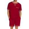 image:imageSWOMOG Mens Pajamas Set Summer Sleepwear Short Sleeve Pjs Set Soft 2 Piece Lounge Set Comfy Loungewear with PocketsRed