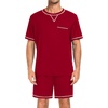 image:imageSWOMOG Mens Pajamas Set Summer Sleepwear Short Sleeve Pjs Set Soft 2 Piece Lounge Set Comfy Loungewear with PocketsRed