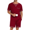 image:imageSWOMOG Mens Pajamas Set Summer Sleepwear Short Sleeve Pjs Set Soft 2 Piece Lounge Set Comfy Loungewear with PocketsWine Red
